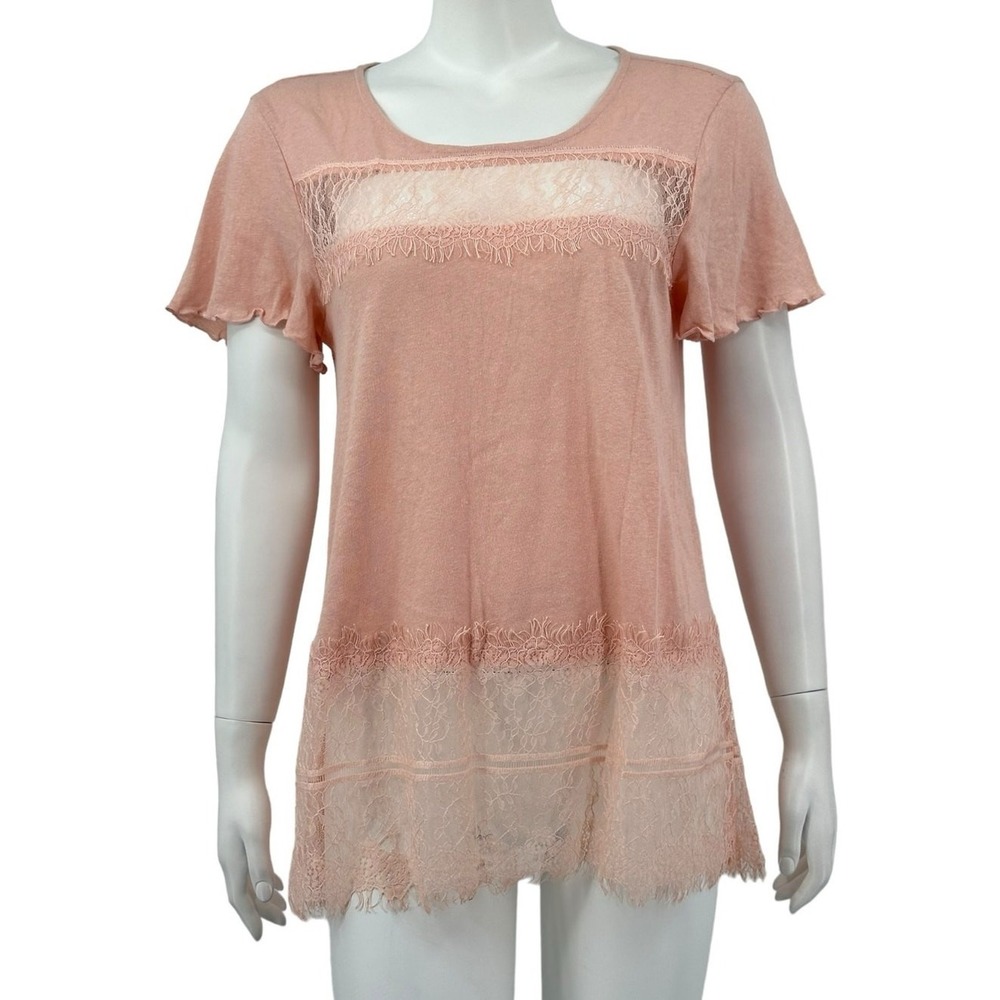 Deletta Anthropologie Top Women Small Blush Lace Flutter Sleeve Linen Fairy Boho